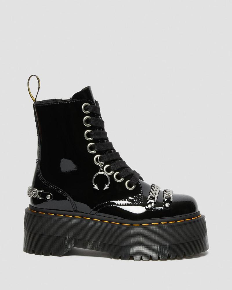 Black Women's Dr Martens Jadon Max Chain Patent Leather Platform Boots | CA 240UZG